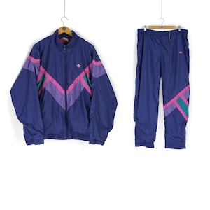 Vintage ADIDAS purple pink tracksuit Size L 90s sportswear multicolor nylon suit