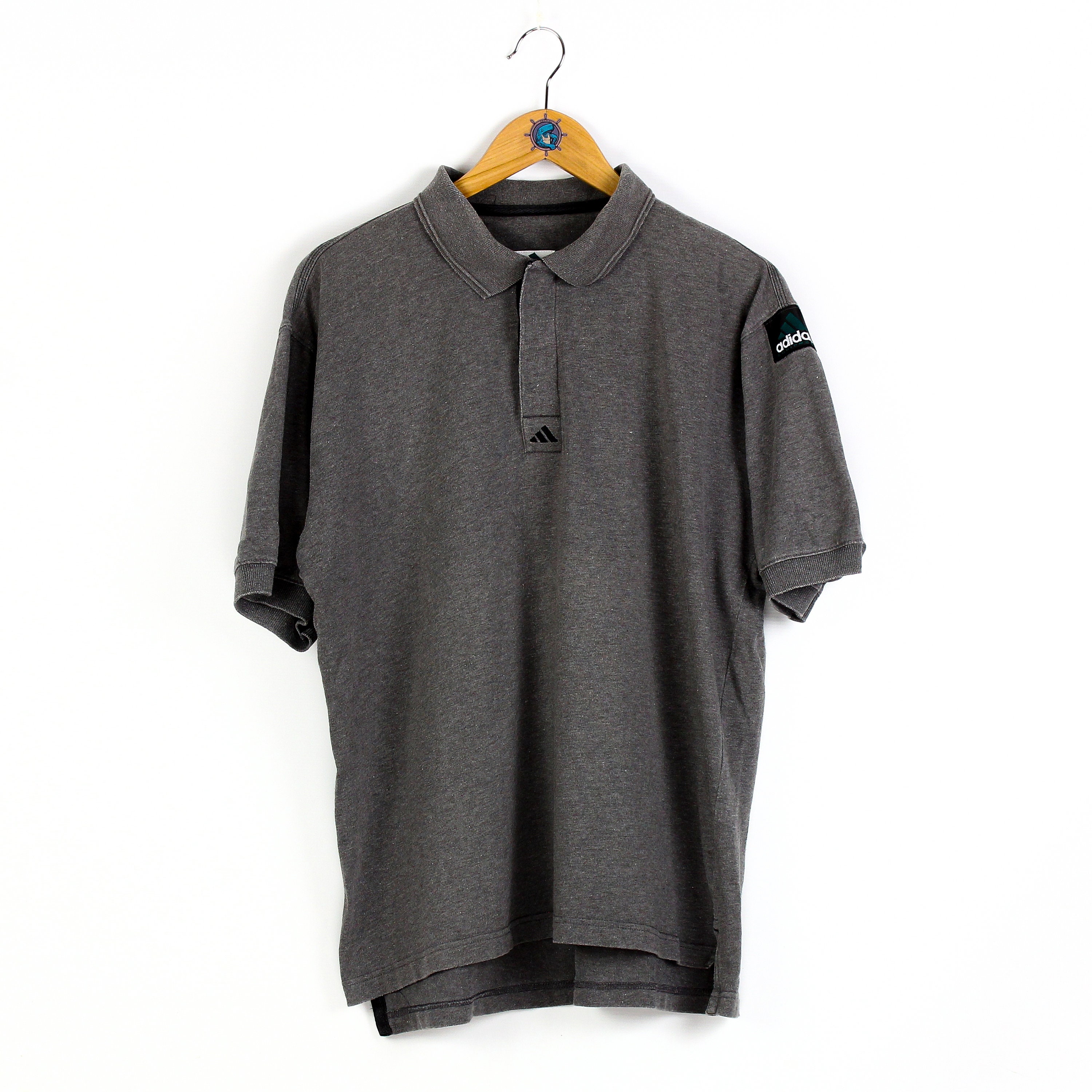 Adidas 90s Game Polo Tシャツ 90s Vintage Men's ADIDAS EQUIPMENT Gray Polo T-shirt Size M Rare