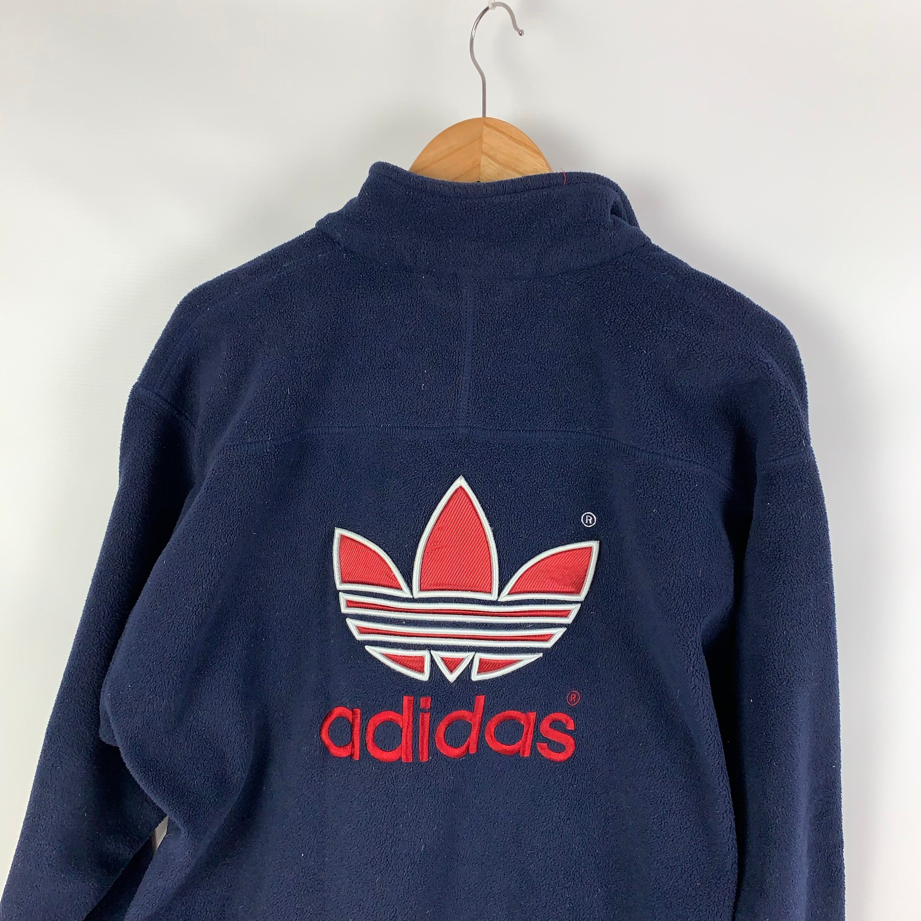 90s Vintage ADIDAS Aztek Fleece Oversized Men's Size S-M Navy Blue