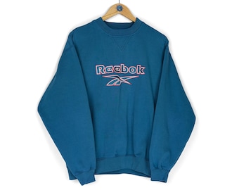 Vintage REEBOK Essentials teal blue crewneck sweatshirt Size S faded jumper