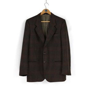 90s rare Vintage men&#39;s VALENTINO Uomo plaid wool blazer Size 50 retro pretty style made in Italy