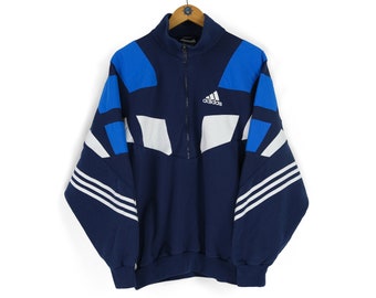 Rare Vintage men's ADIDAS half zip blue white sweatshirt Size M retro sportwear basic jumper