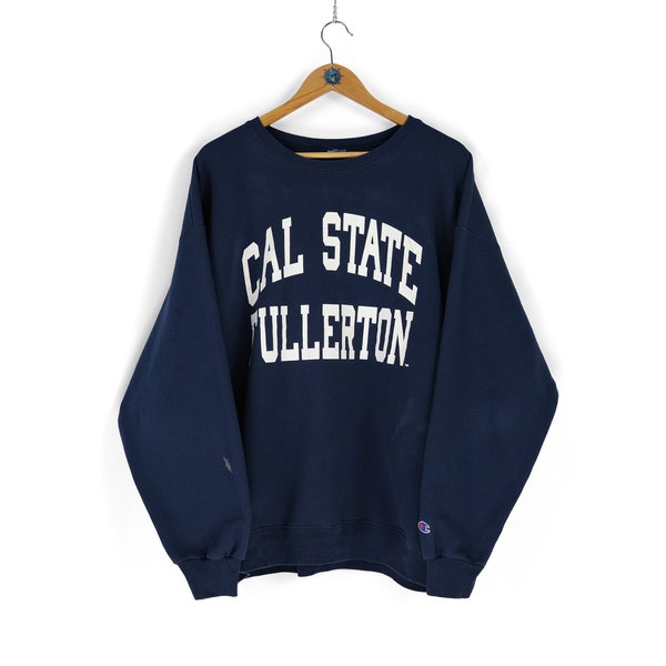 Vintage men's CHAMPION Cal State Fullerton faded navy blue sweatshirt Size L XL college style