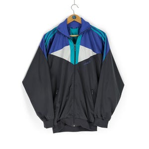 Vintage ADIDAS gray blue multicolor track jacket L retro sportswear