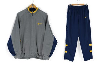 90er Vintage Herren NIKE Back Swoosh grau blau gelb Trainingsanzug Größe L 90er Sportbekleidung