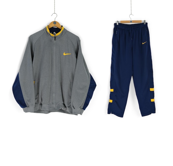 90s Vintage Men's NIKE Back Swoosh Gray Blue Yellow Tracksuit Size
