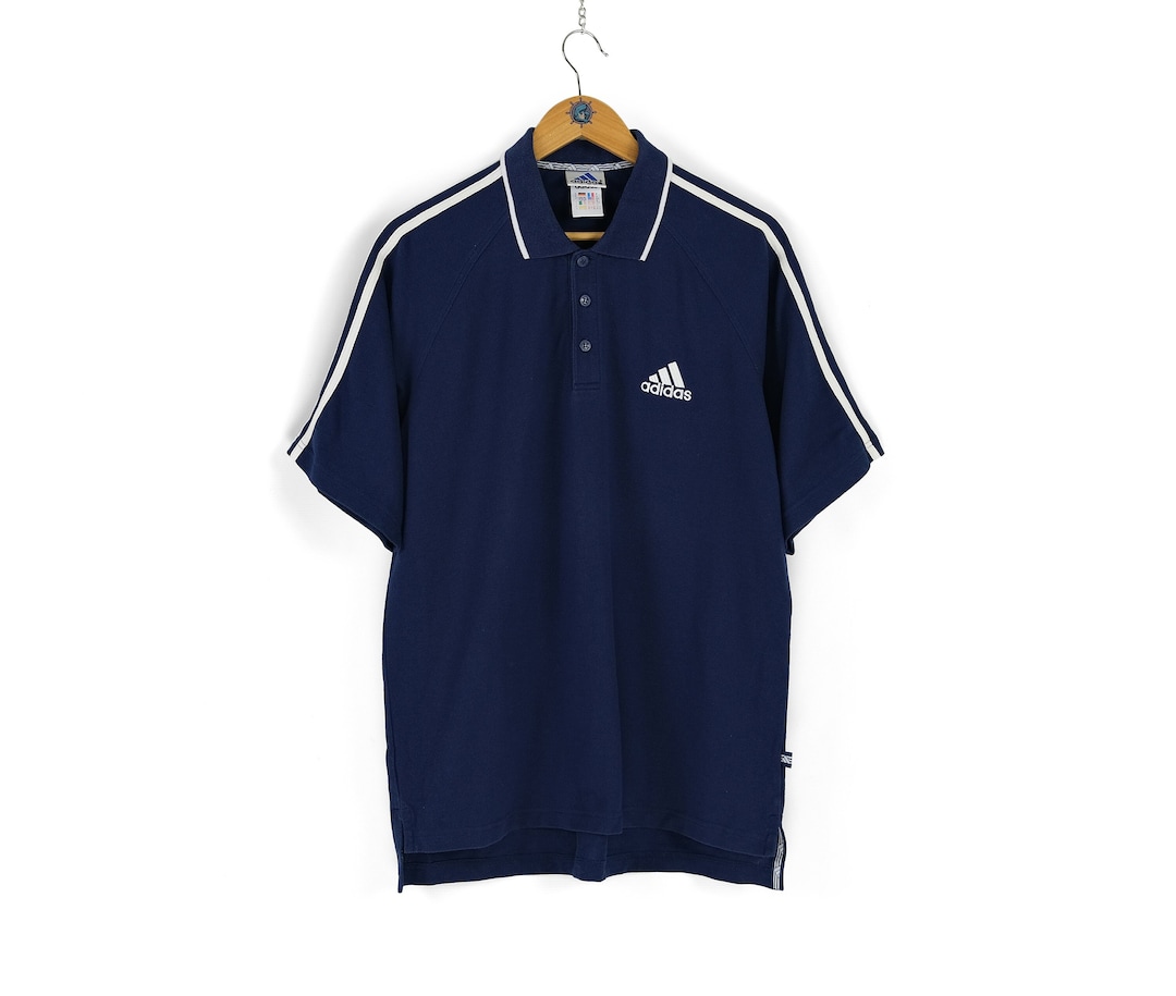 Adidas logo print T-shirt, men's XL size unclear navy blue type Vintage Second Hand