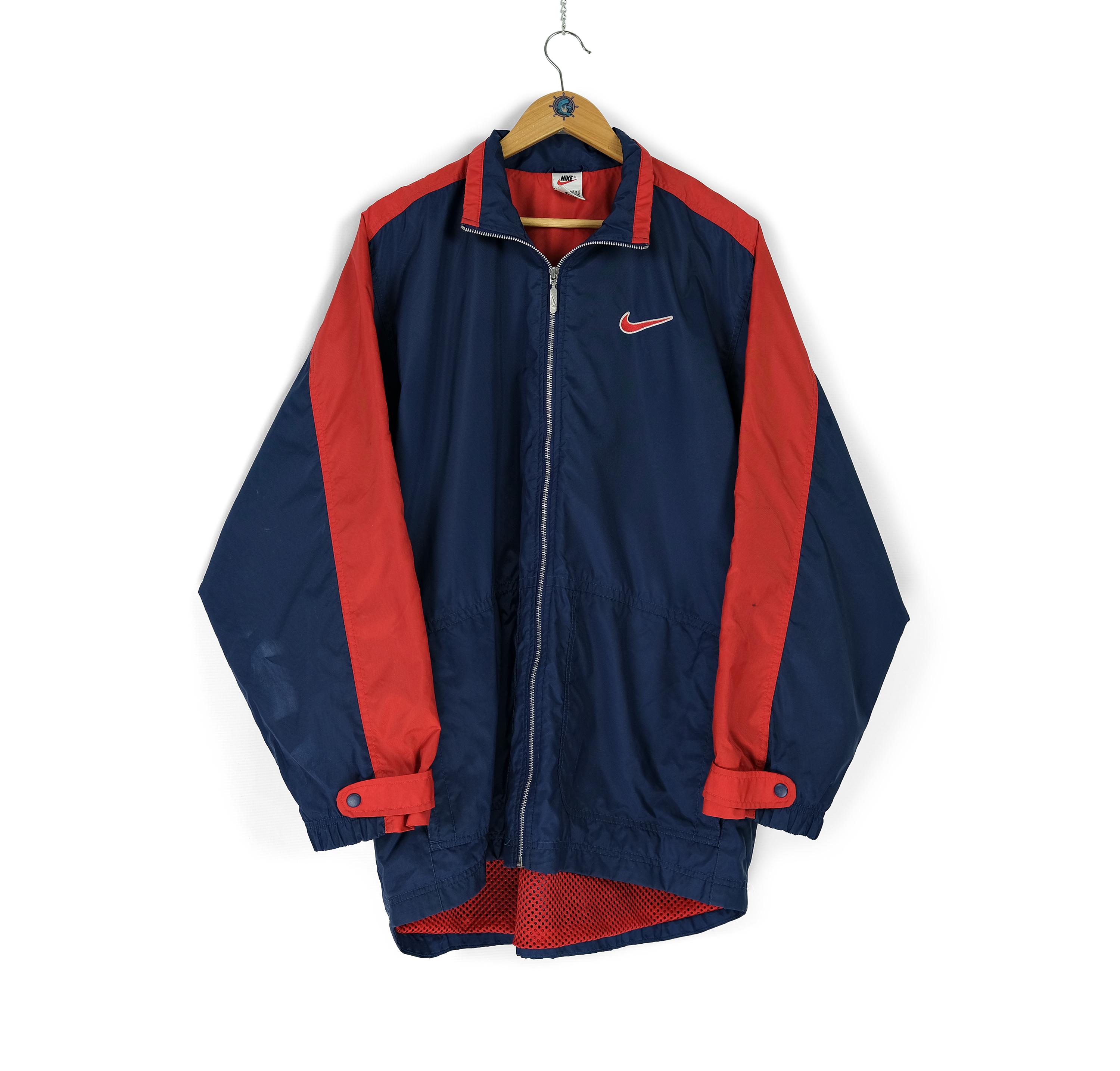 90s Vintage NIKE Back Swoosh Navy Blue Red Windbreaker Size L XL