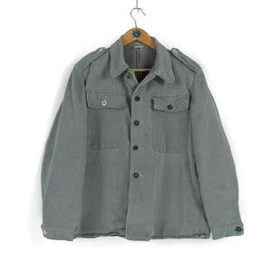 60s 70s Vintage Swiss army prison gray selvedge distressed jacket Size S denim chore workwear