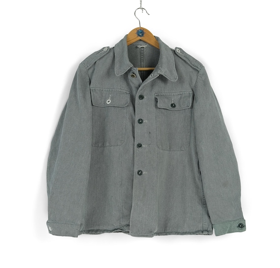 60s 70s Vintage Swiss Army Prison Gray Selvedge Distressed Jacket