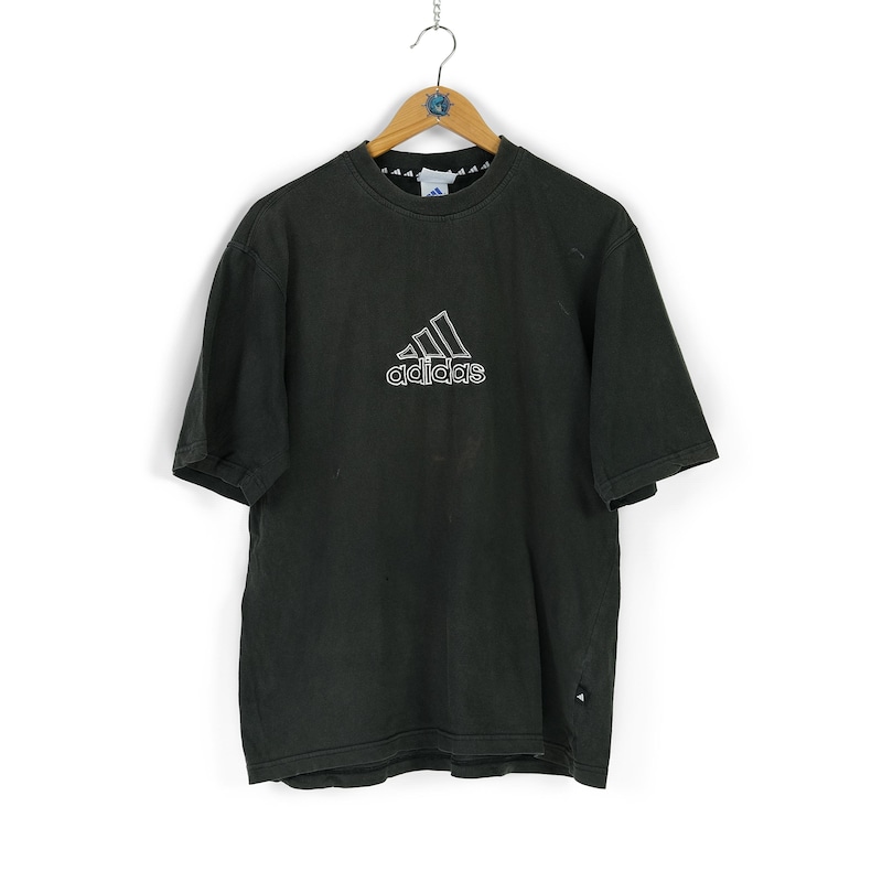 00'S Adidas logo print T-shirt, men's size L unclear gray type Vintage Second Hand