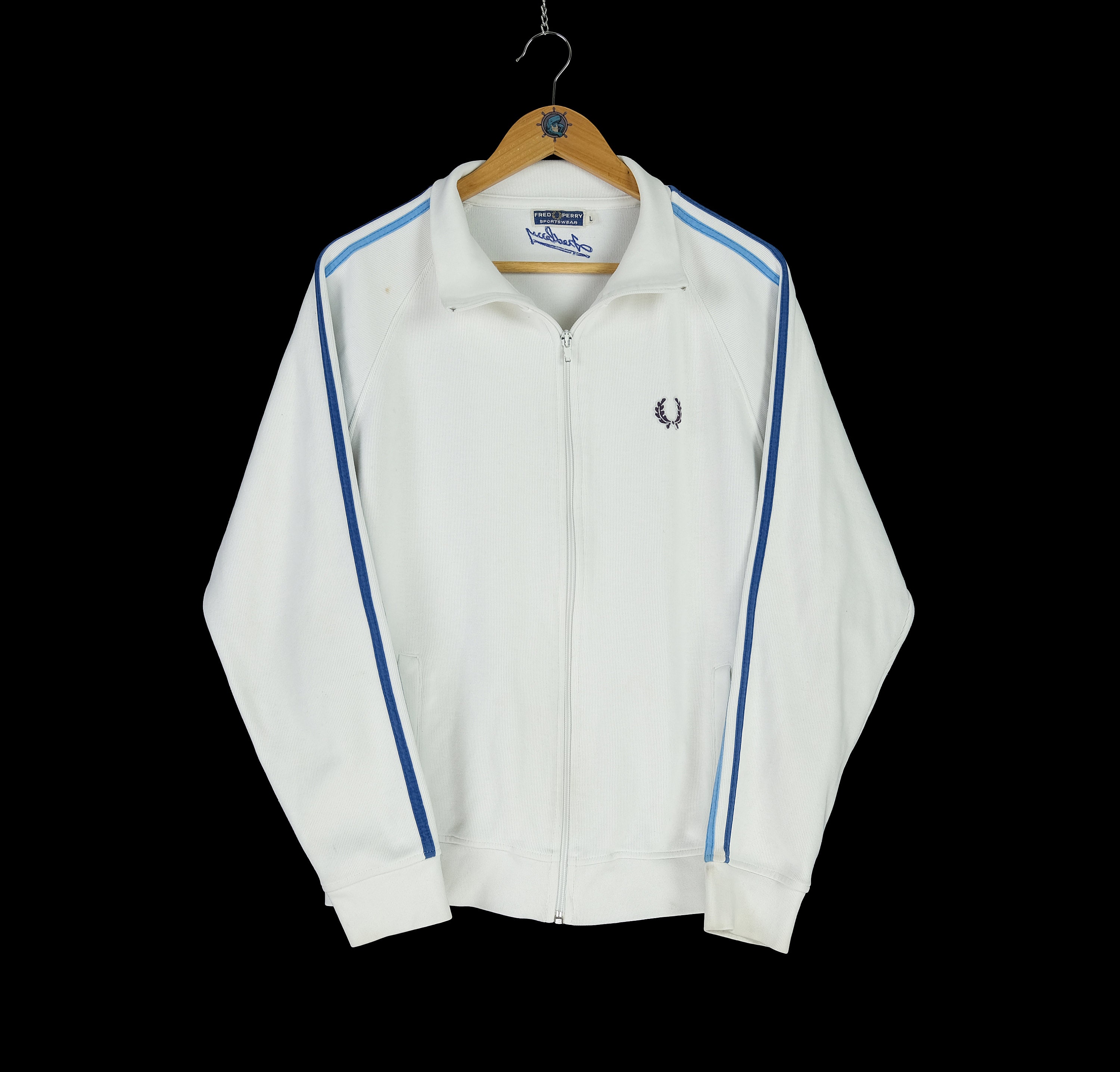 Vintage Men's FRED PERRY Full Zip Cotton White Track Top Vintage Men's FRED PERRY Full Zip Cotton White Track Top