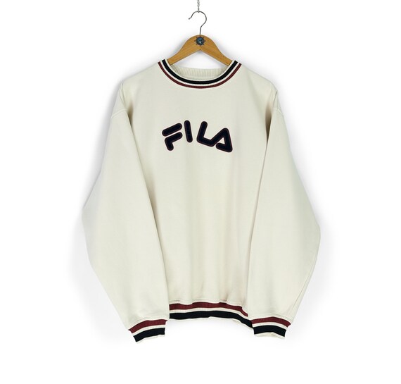 Vintage homme FILA grand centre logo beige crewneck sweat-shirt
