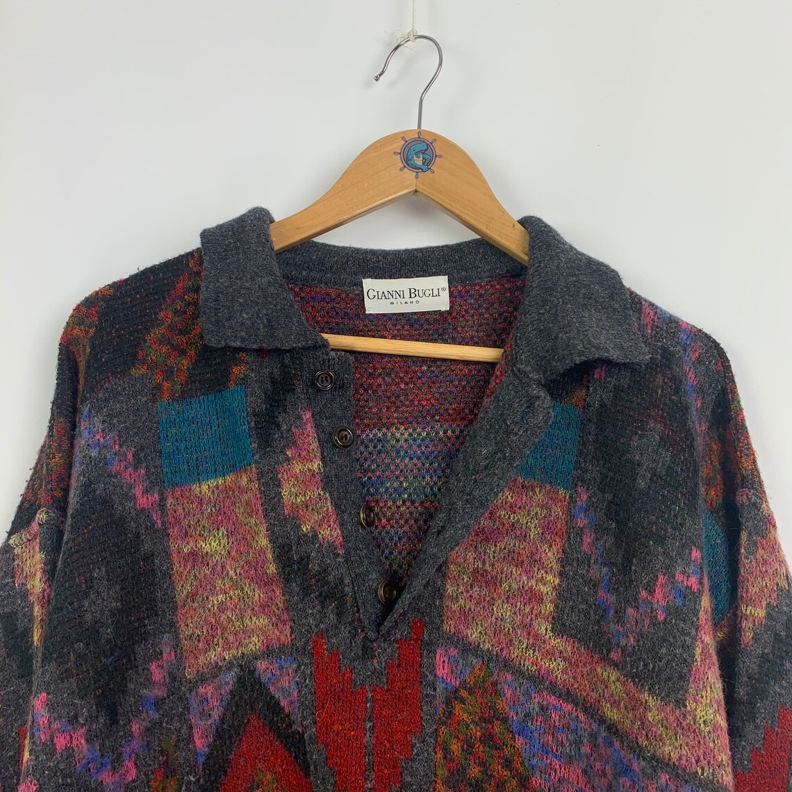 80s rare Vintage men's GIANNI BUGLI abstract pattern wool | Etsy