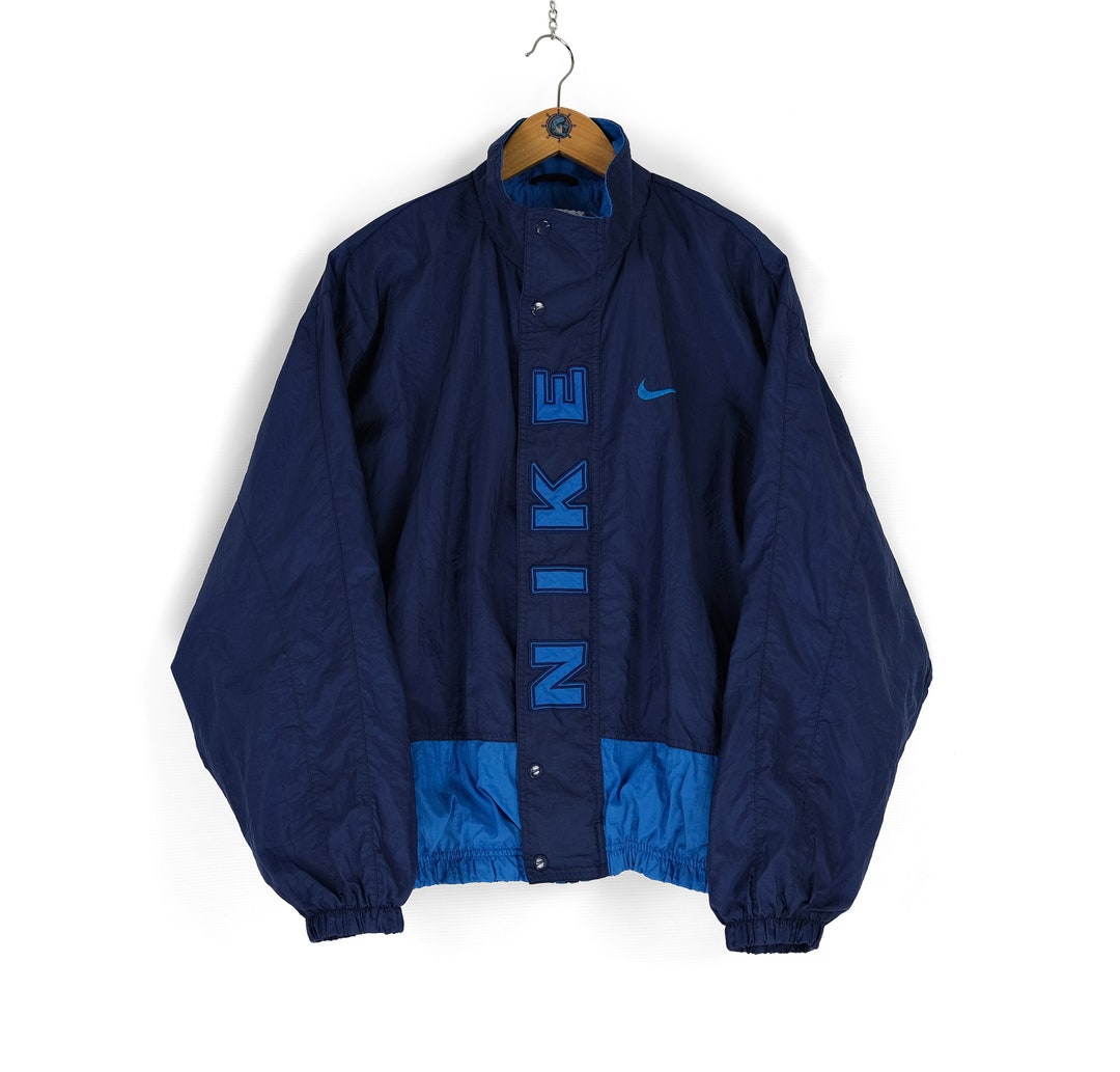 90s Rare Vintage NIKE Big Logo Navy Blue Track Jacket Size M Retro ...