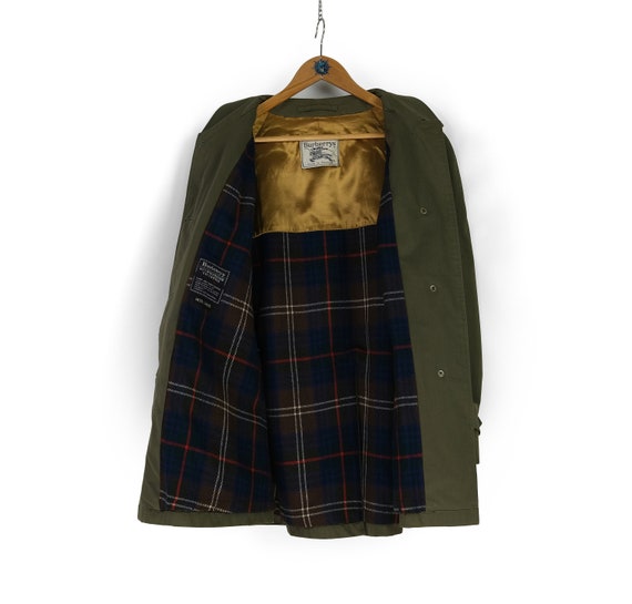 70s 80s Vintage Unisex BURBERRYS Wool Lined Green Khaki Car Coat 