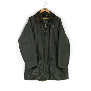 Vintage BARBOUR A200 Border waxed green khaki jacket parka Size C46 / 117cm XL XXL 1980s british style