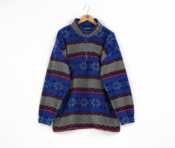 00s Vintage men's VROOM & DREESMANN abstract pattern multicolor 1/4 zip fleece sweatshirt Size XL oversized winter style streetwear
