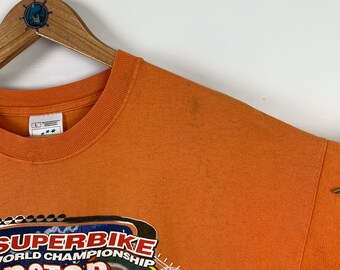 00s Rare Vintage SUPERBIKE World Championship 2001 Orange T-shirt