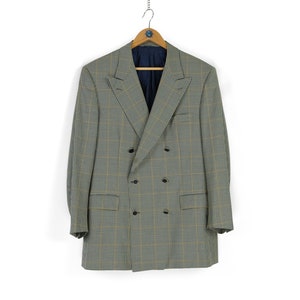 80s 90s Vintage men&#39;s BRIONI Roma plaid double breasted blazer jacket Size 52 luxury mod style made in Italy