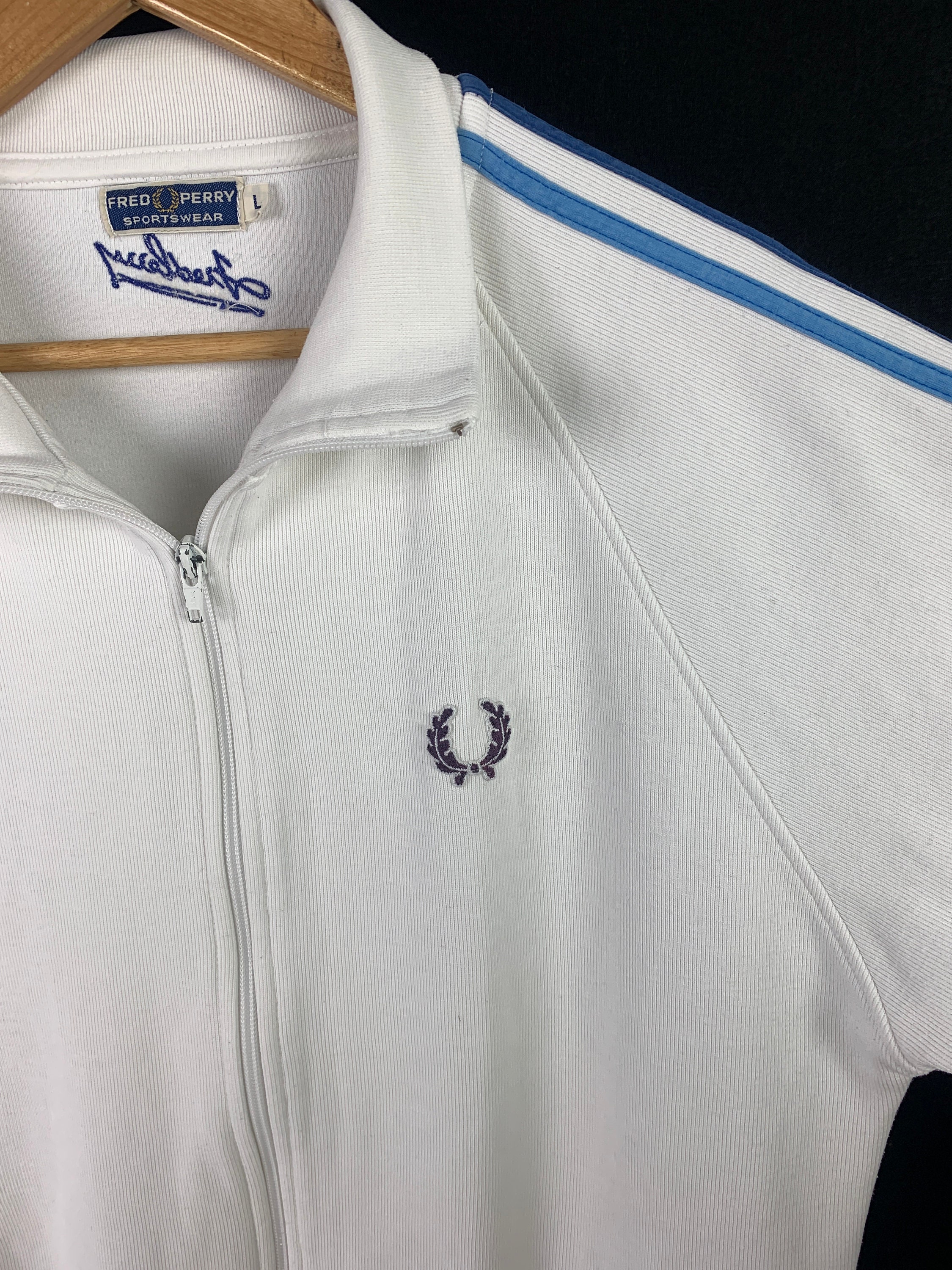 Vintage Men's FRED PERRY Full Zip Cotton White Track Top