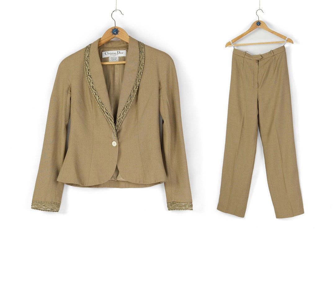 90s Rare Vintage Women's CHRISTIAN DIOR Beige Silk Pants Set 90s Rare Vintage Women's CHRISTIAN DIOR Beige Silk Pants Set