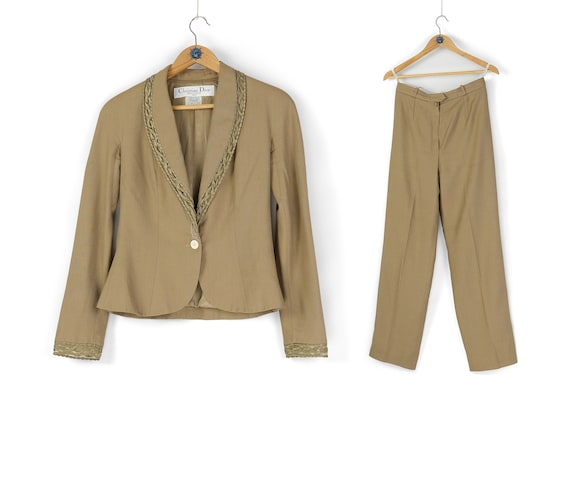 90s Rare Vintage Women's CHRISTIAN DIOR Beige Silk Pants Set 90s Rare Vintage Women's CHRISTIAN DIOR Beige Silk Pants Set