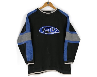Vintage men's FILA center logo distressed faded sweatshirt Size M L athletic sweater basic sport jumper retro sportwear