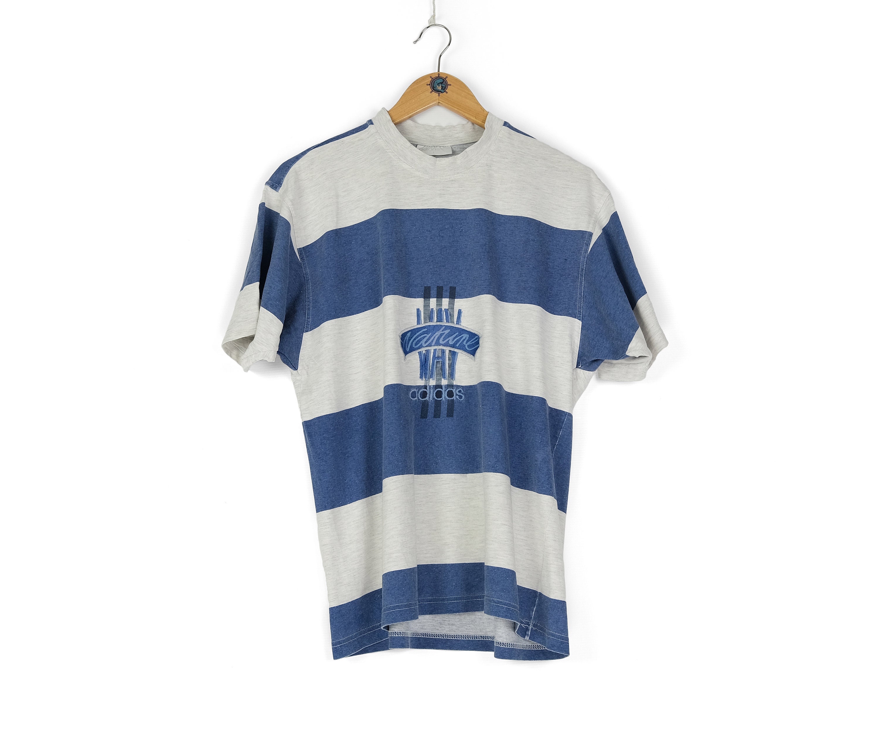 【レア】Adidas 70s Stripe Game Shirt Vintage Adidas Shirt Size M Ringer Trefoil 3 Stripes Blue