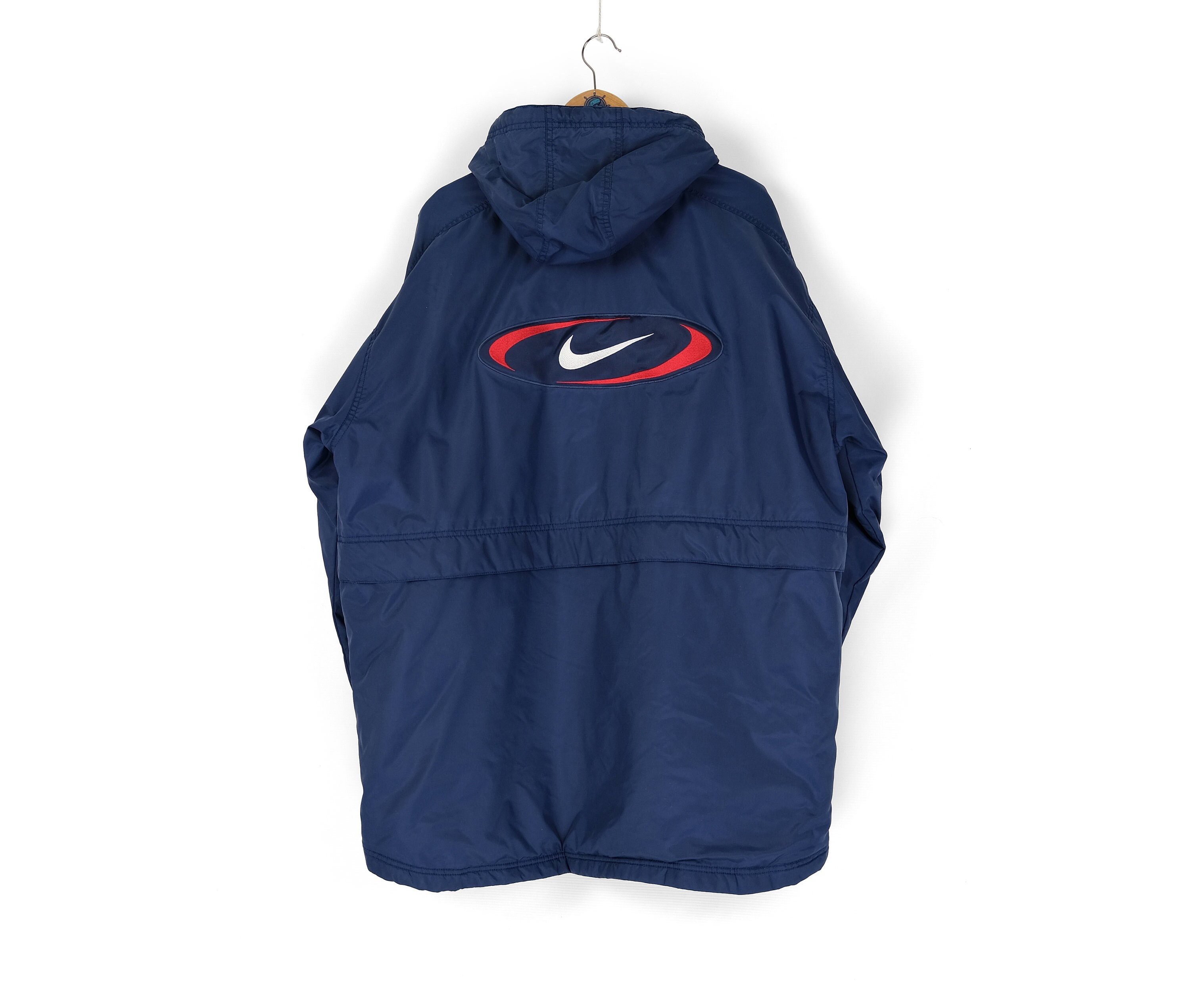 90s Rare Vintage Men's NIKE Back Swoosh Blue Coat Jacket 90s Rare Vintage Men's NIKE Back Swoosh Blue Coat Jacket
