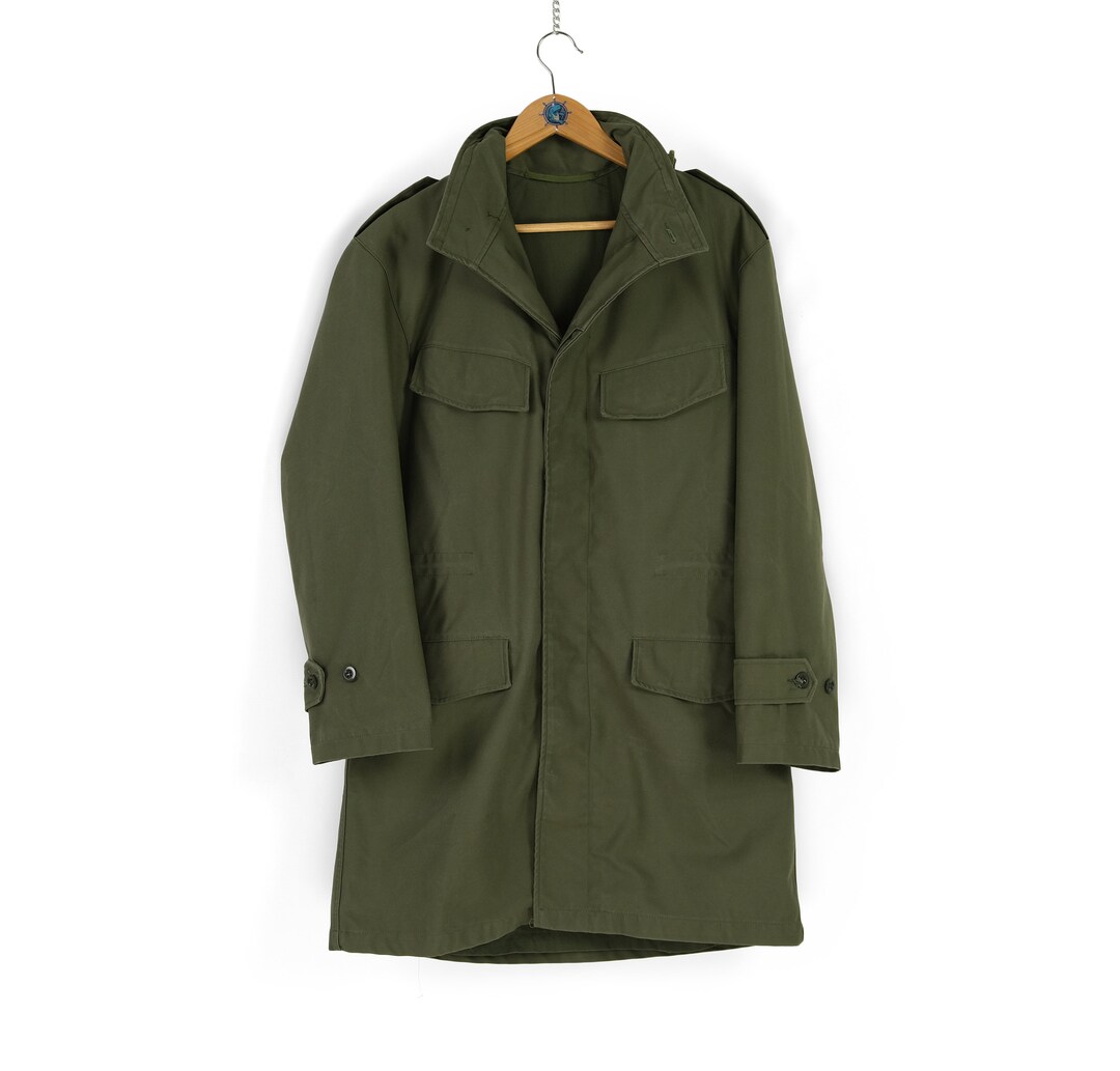 Vintage Herren SEYNTEX 1989 Belgien militärgrüner Khakimantel