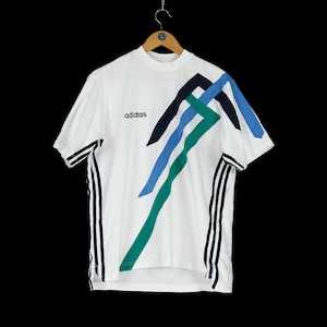 Vintage ADIDAS white color block t-shirt Size M 90s sportswear
