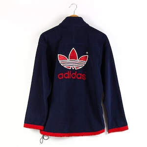 Suéter polar Adidas Aztek vintage de los años 90, de gran tamaño, para hombre, talla S-M, azul marino, con logotipo grande, auténtico, para rave de invierno, para exteriores, estilo retro, deportivo, ropa de calle