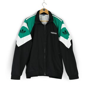 Vintage ADIDAS side logo black green track jacket M retro sportswear