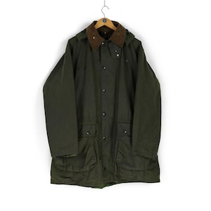 Vintage BARBOUR Northumbria A400 waxed green khaki jacket parka Size C46 / 117cm XL XXL 1980s british style