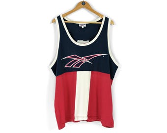 90s Vintage men's REEBOK big center logo blue red sleeveless t-shirt Size XXL 90s sportswear retro summer style