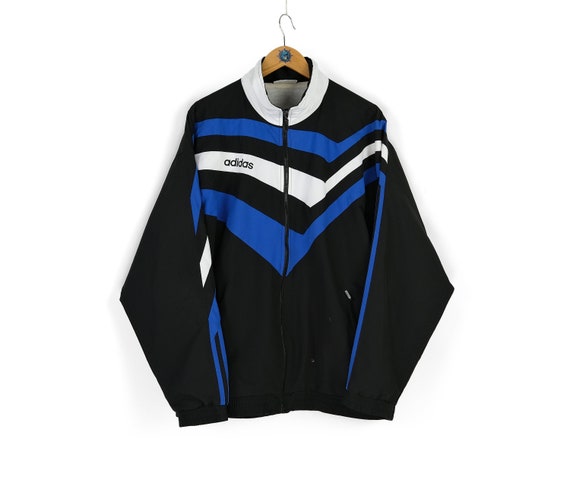 90s Vintage Men's ADIDAS Blue Black White Track Jacket Size L 90s Vintage Men's ADIDAS Blue Black White Track Jacket Size L