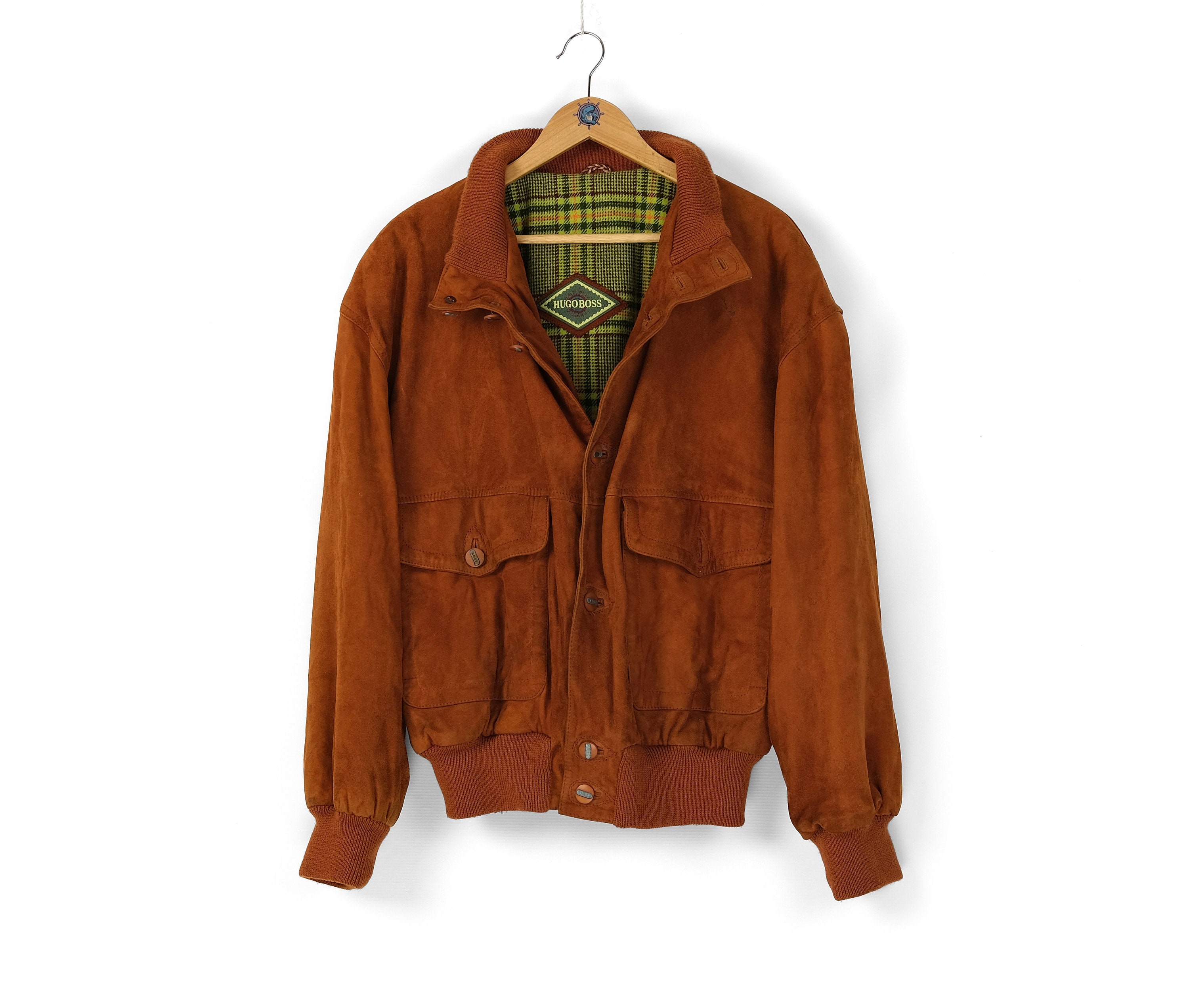 80s Vintage Men's HUGO BOSS Suede Leather Copper Bomber Jacket