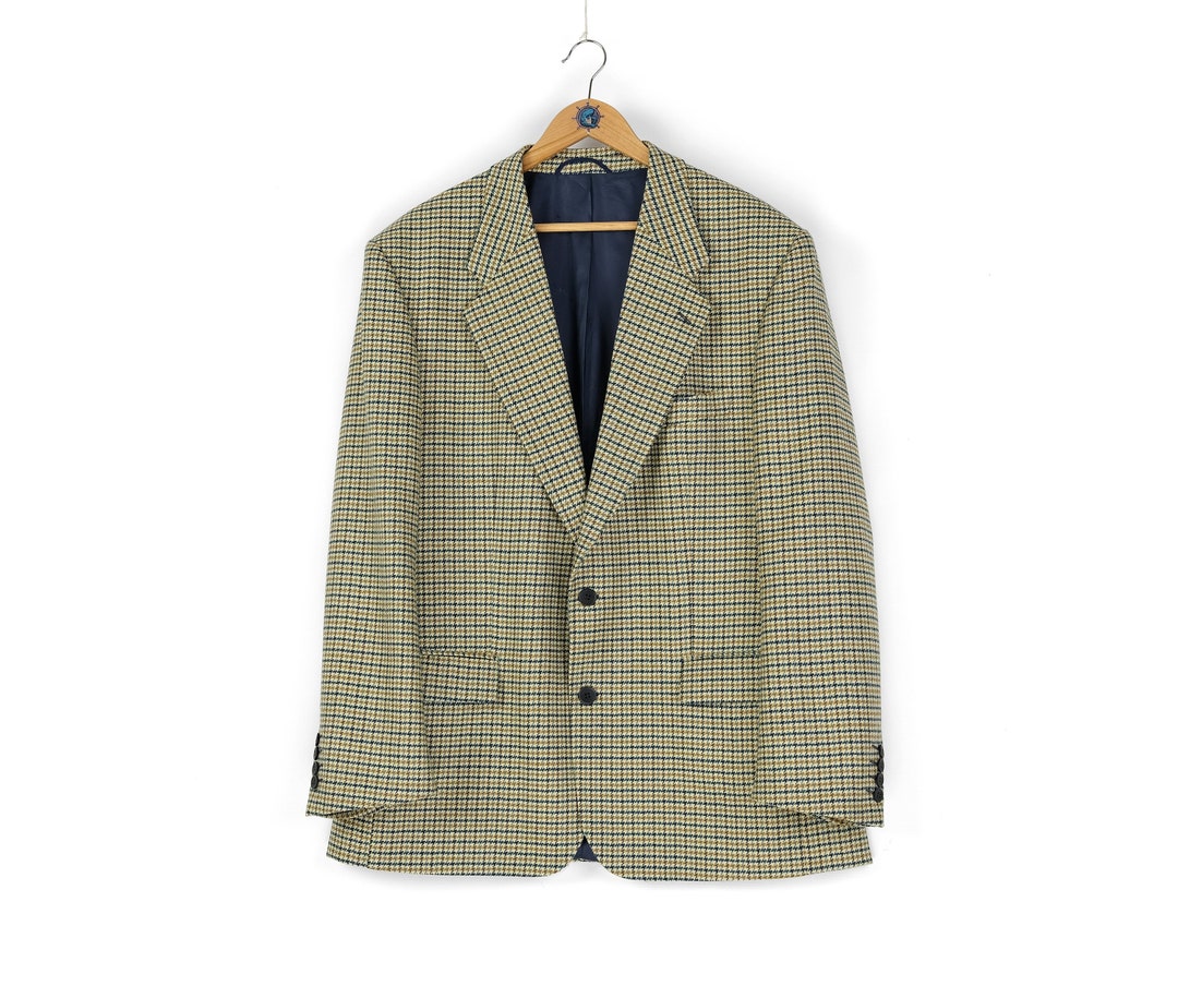 90s Vintage Men's LOUIS FERAUD Houndstooth Pattern Wool Blazer