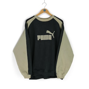 Vintage PUMA center logo beige black faded sweatshirt Size XL basic oversized jumper