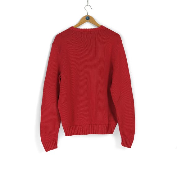 Vintage homme RALPH LAUREN pull à col rond en coton rouge Taille L
