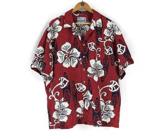 Vintage men's RJC HAWAII tropical pattern short sleeve beach shirt Size XXL made in Hawaii