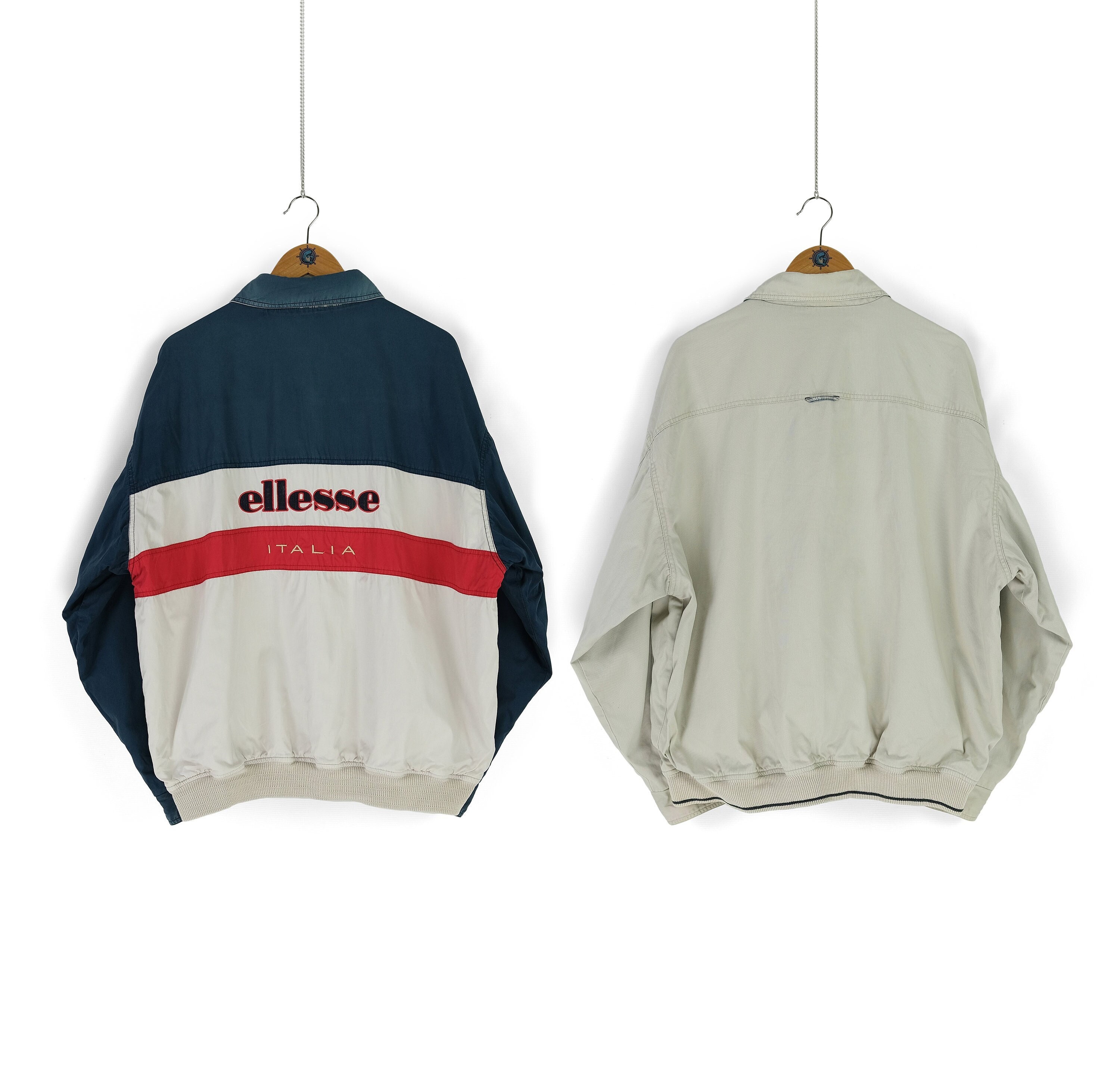 90s Vintage Men's ELLESSE Back Logo Reversible Harrington Jacket Size XL  XXL Retro Streetwear Faded Bomber 