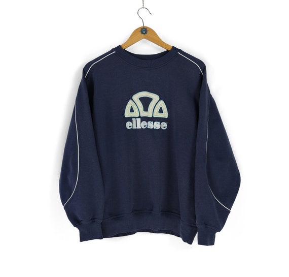 Ellesse, 90s Vintage men's ELLESSE center logo blue crewneck sweatshirt Size S 90s sportswear basic jumper made in Korea