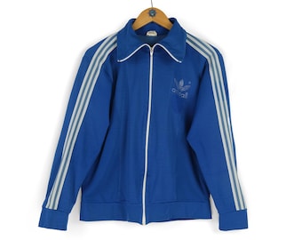 Vintage ADIDAS verblasstes blaues Trainingstop Größe XS S 1980er Jahre Sportbekleidung Retro Sport