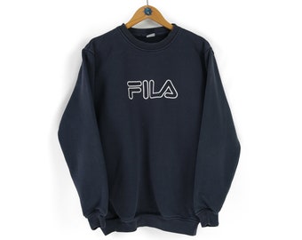 Vintage Herren FILA Center Logo verblasstes marineblaues Rundhals-Sweatshirt Größe M Retro-Sportbekleidung