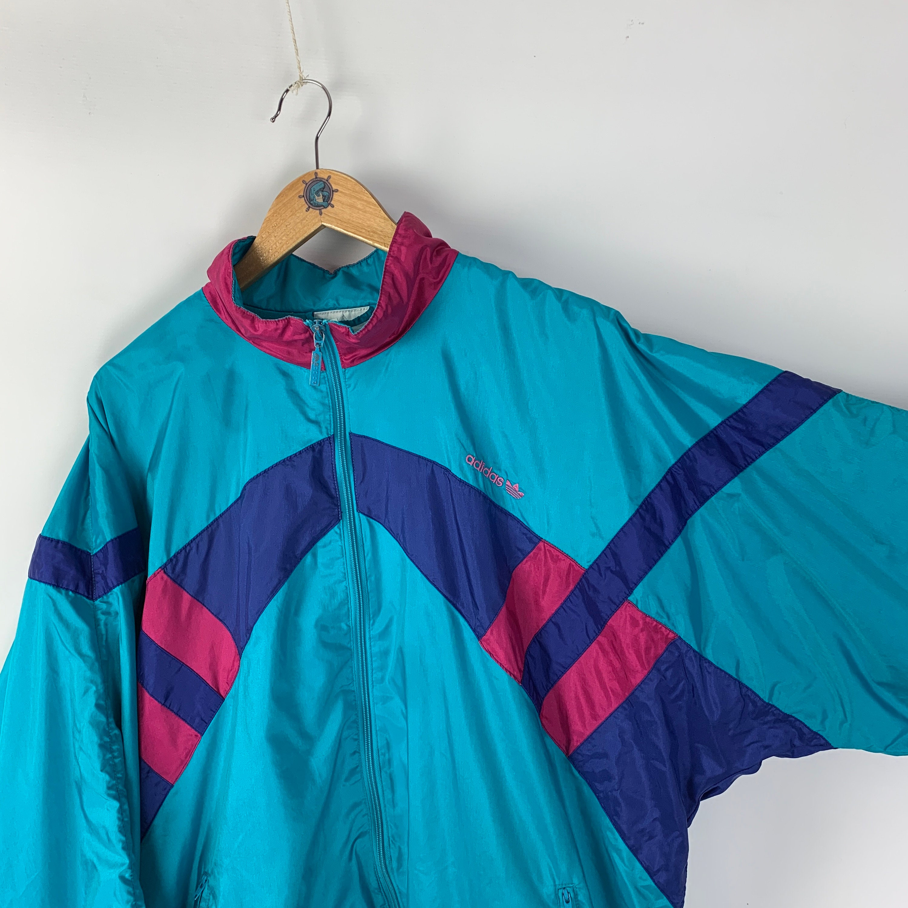 90s Vintage Men's ADIDAS ORIGINALS Blue Pink Multicolor Track
