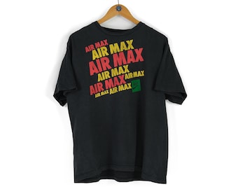 Vintage NIKE Air Max-tryck, svart t-shirt, storlek L, sportig retro sommarstil, 90-talsstil