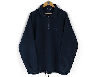 Vintage FILA half zip navy blue fleece sweater Size XL XXL 90s ski wear