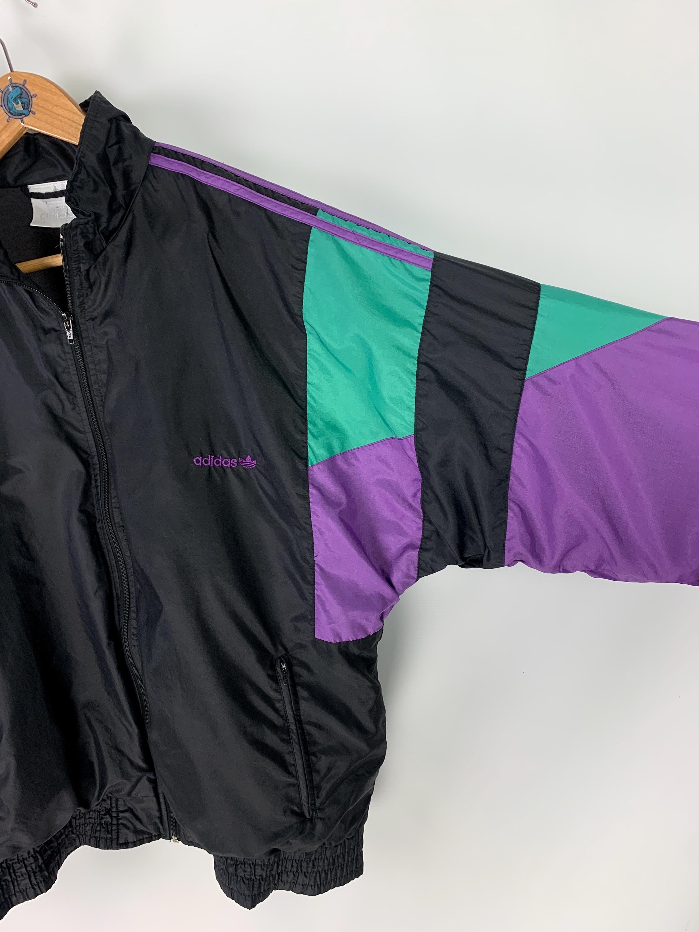 Vintage ADIDAS Black Purple Tracksuit Size M L 90s Sportswear 